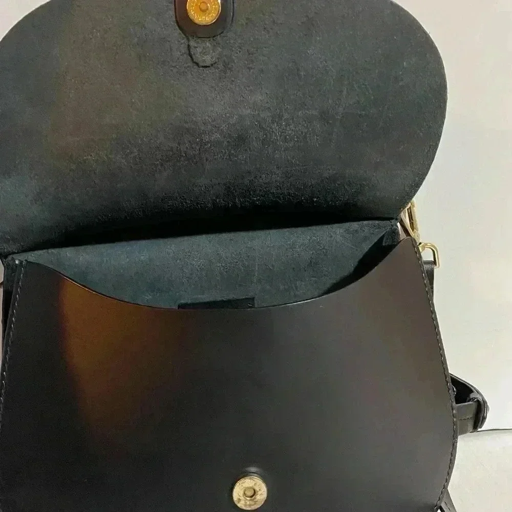 Zara Black Saddle Satchel with Gold Accents